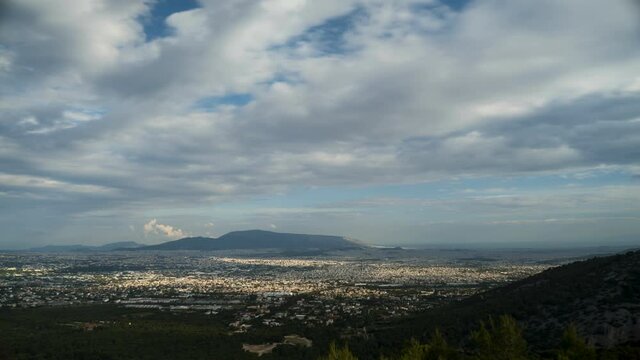 Time-lapse of basin of Attica, Greece. Shot from Parnitha mountain