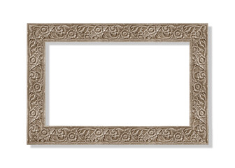 Pattern of flower carved on wood frame isolated on white with clipping path include.