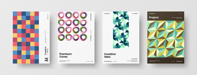 Company identity brochure template collection. Business presentation vector A4 vertical orientation front page mock up set. Corporate report cover abstract geometric illustration design layout bundle.