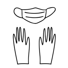 Personal protective equipment against coronavirus. Protective mask and gloves. Isolated on a white background. Vector illustration in the Doodle style.