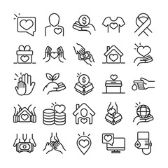 donation charity volunteer help social assistance icons collection line style