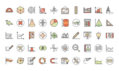 math education school science icons collection line and fill style
