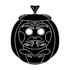 Halloween pumpkin in japanese style, black and white silhouette. Daruma doll pumpkin. For poster, card, flyer for party or thematic event, greetings, home decor. Vector illustration.