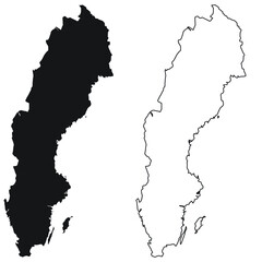 Obraz premium Sweden Country Map. Black silhouette and outline isolated on white background. EPS Vector