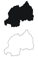 Rwanda Country Map. Black silhouette and outline isolated on white background. EPS Vector