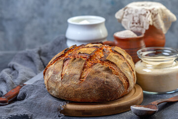 Loaf of homemade sourdough bread.