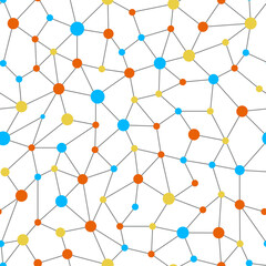 Neural network color seamless pattern. Neural network of nodes and connections. Vector illustration on white background