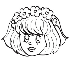 sketch of a female portrait, cartoon, coloring book, isolated object on a white background, vector illustration,