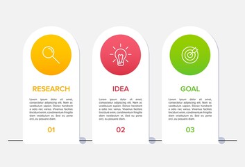 Concept of arrow business model with 3 successive steps. Three colorful graphic elements. Timeline design for brochure, presentation. Infographic design layout.