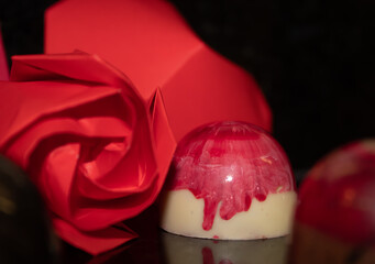 white chocolate bonbon with origami 
