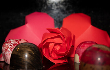 chocolate bonbons with origami