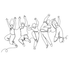 happy people. vector image of people in one continuous line. contour image