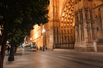 Fototapeta premium street at night in Seville,spain