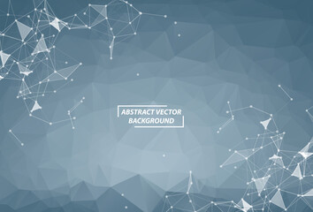 Abstract Dark Blue Polygonal Space Background with Connecting Dots and Lines. Geometric Polygonal background molecule and communication. Concept of science, chemistry, biology, medicine, technology.