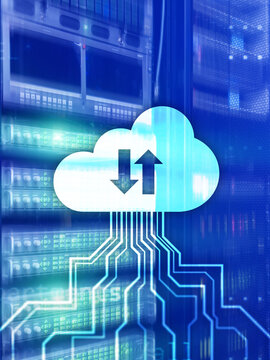 Cloud technology data storage. Internet concept on supercomputer background.