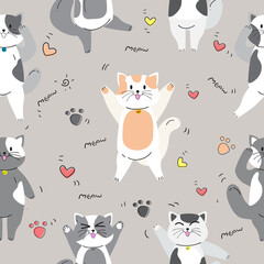 Cute Cartoon Cat seamless pattern doodle and flat design. - 354526585