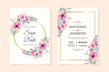 wedding invitation card with wild floral watercolor
