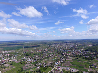 Aerial view of the saburb landscape (drone image). Near Kiev