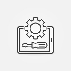 Tablet with Gear and Screwdriver outline icon. Vector Device Repair concept sign in thin line style