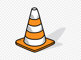 Orange traffic cone for road works isolated on white background