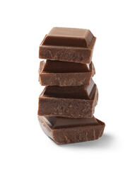 Pieces of delicious milk chocolate isolated on white