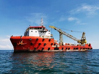 Naklejka premium Exterior view of offshore marine vessel at anchorage areas. 