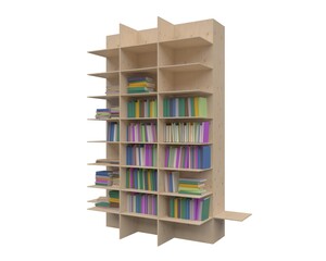 Bookcase bookshelves isolated on white 3d illustration