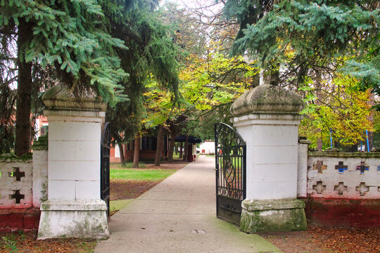 A tranquil and sunny day and the Orthodox chapel in the yard of the old castle in Serbia