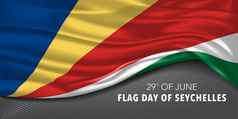Seychelles flag day greeting card, banner vector illustration
