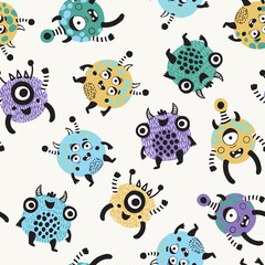 Obraz premium Cute monsters with big eyes, open mouths background