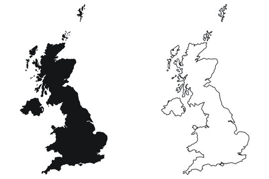 United Kingdom Great Britain Country Map. Black silhouette and outline isolated on white background. EPS Vector