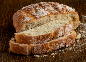 Sliced bread. Delicious, beautiful homemade bread. Bread on the table. Bread for the background.