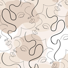 Abstract woman portrait seamless pattern. Glamour beauty line art