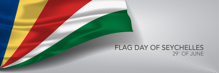 Seychelles happy flag day vector banner, greeting card.