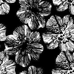 Abstract grunge flowers silhouettes background. Floral seamless pattern