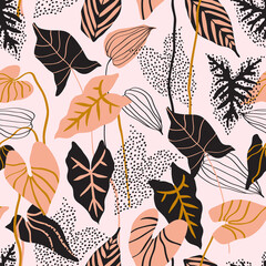 Minimal floral pattern in scandinavian style. Abstract flowers seamless pattern