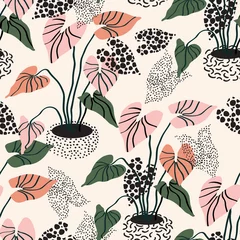 Plaid avec motif Plantes en pots Motif floral minimal dans un style scandinave. Modèle sans couture de fleurs abstraites