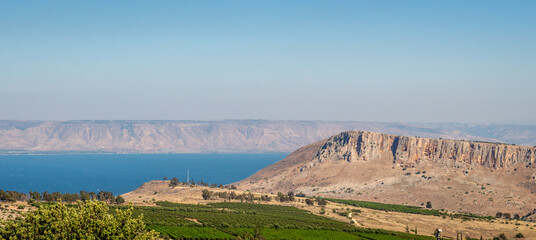 panoramic view of the sea of galilee - obrazy, fototapety, plakaty