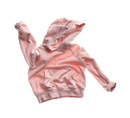 Rumpled pink hoodie isolated on white. Messy clothes