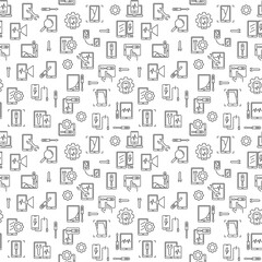 Smartphone and Tablet Repair vector outline minimal seamless pattern or background