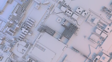 3d abstract city model. microcircuit blank. 3D printing