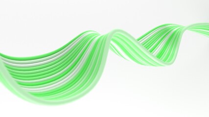 3d abtsract waves with green and white colors. Stripes.