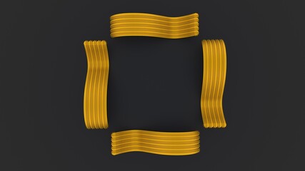 3d render of abstract golden pattern. Gray background. Ring. Stripes.