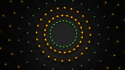 3d render of abstract colorful pattern shapes. Gold. Green