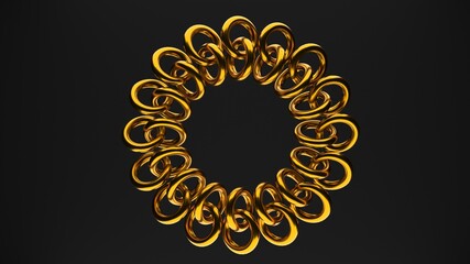  3D Render of Gold Rings. Abstract Luxury Circle Pattern