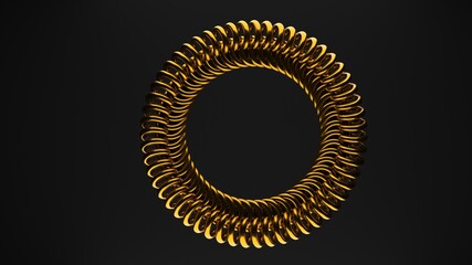  3D Render of Gold Rings. Abstract Luxury Circle Pattern