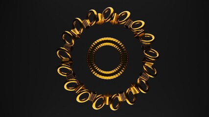  3D Render of Gold Rings. Abstract Luxury Circle Pattern