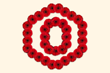 Letter O Daisy flower alphabet Logo with hexagon shape on isolated background. Decorative Floral Letter