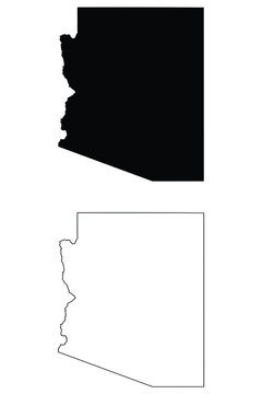 Arizona AZ state Map USA. Black silhouette and outline isolated maps on a white background. EPS Vector