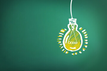 Light bulb drawing as symbol of idea on green chalkboard